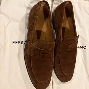 Pristine Condition Brown Suede Ferragamo Penny Loafers